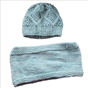Knit Hat and Scarf Set in Soft Blue